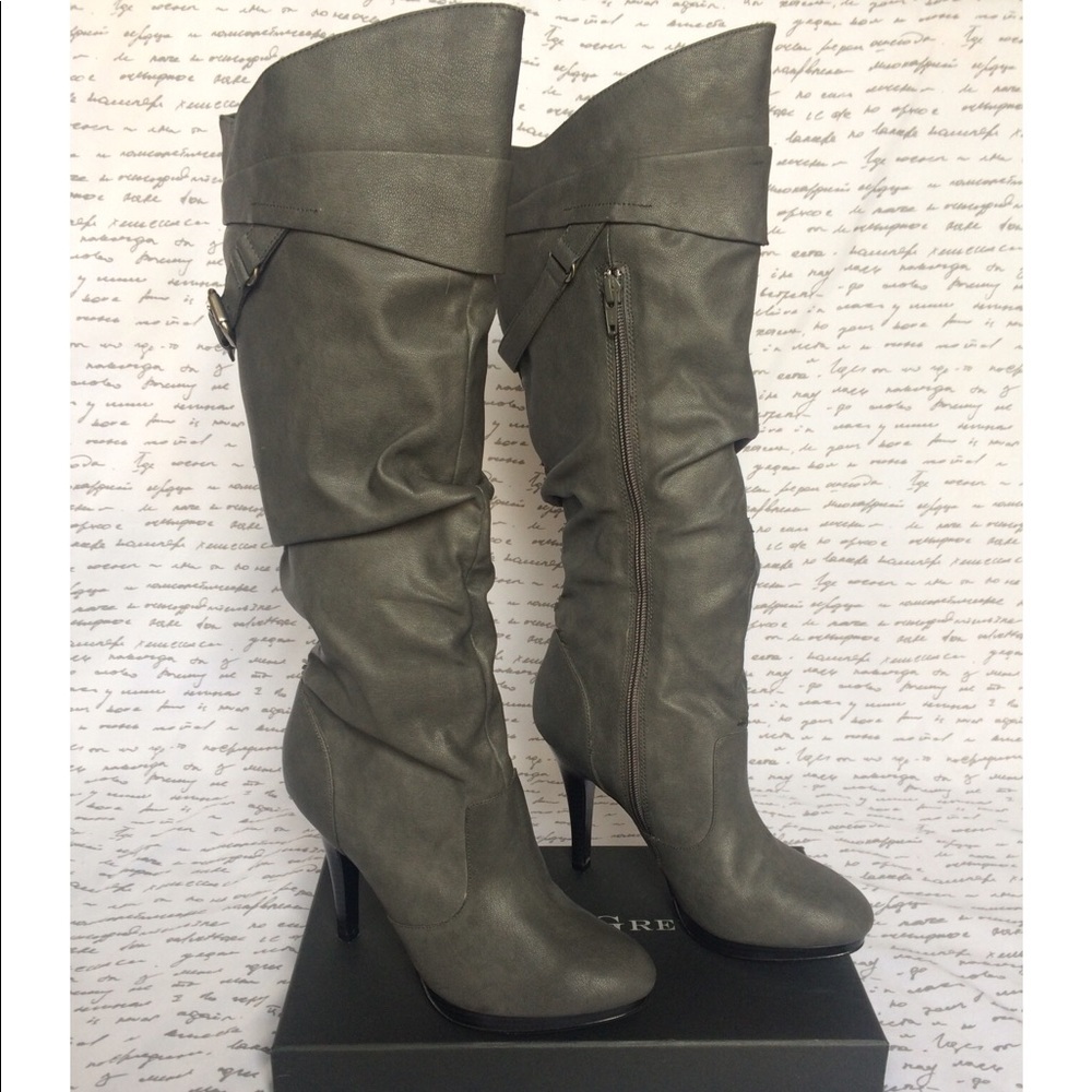 Gorgeous Knee-High Grey Heeled Boots